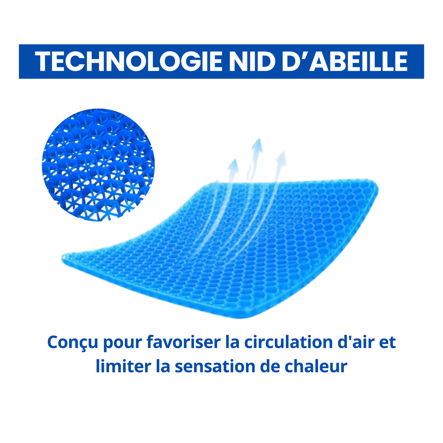 Coussin Gel Nid d'Abeille KEENSE — Confort Bureau & Longue Position Assise