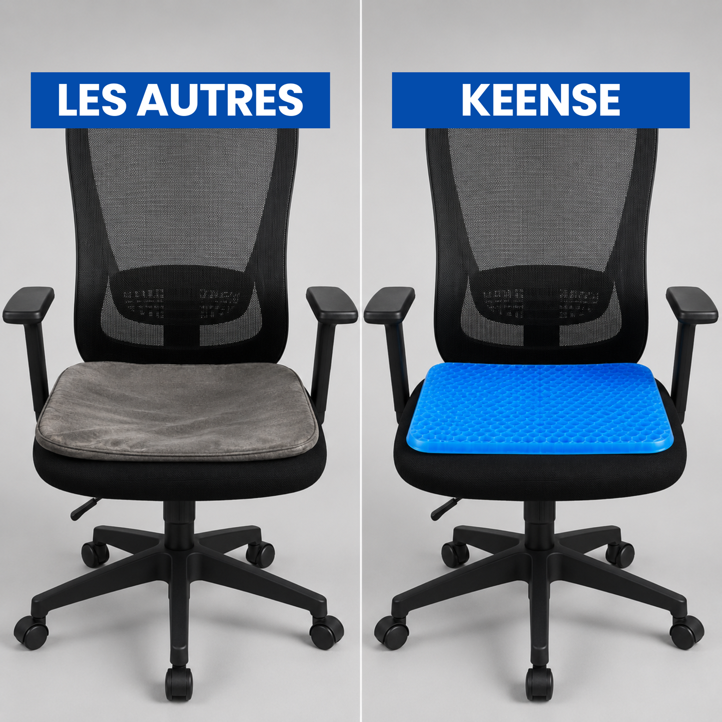 Coussin Gel Nid d'Abeille KEENSE — Confort Bureau & Longue Position Assise